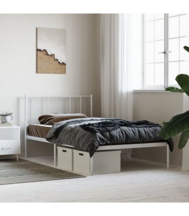 vidaXL Metal Bed Frame without Mattress with Headboard White 90x200cm — Size: 90 x 200 cm — V0671963456