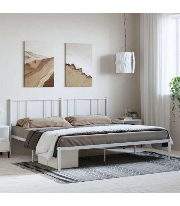 vidaXL Metal Bed Frame without Mattress with Headboard White 183x213cm — Size: 183 x 213 cm — V0671963458