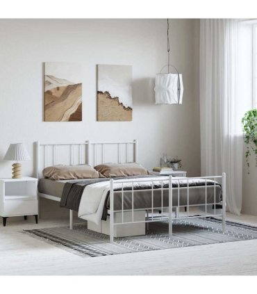 vidaXL Metal Bed Frame without Mattress with Footboard Whi — Size: 150 x 200 cm, Model: with headboard & footboard — V0671963461