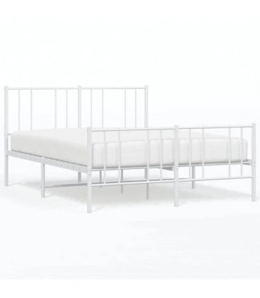 vidaXL Metal Bed Frame without Mattress with Footboard Whi — Size: 150 x 200 cm, Model: with headboard & footboard — V0671963461