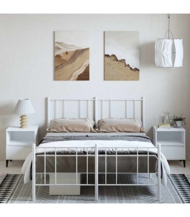 vidaXL Metal Bed Frame without Mattress with Footboard Whi — Size: 150 x 200 cm, Model: with headboard & footboard — V0671963461