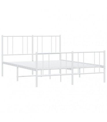 vidaXL Metal Bed Frame without Mattress with Footboard Whi — Size: 150 x 200 cm, Model: with headboard & footboard — V0671963461