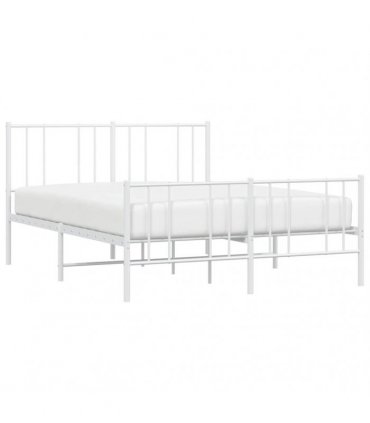 vidaXL Metal Bed Frame without Mattress with Footboard Whi — Size: 150 x 200 cm, Model: with headboard & footboard — V0671963461