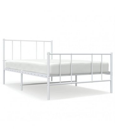 vidaXL Metal Bed Frame without Mattress with Footboard Whi — Size: 100 x 200 cm, Model: with headboard & footboard — V0671963464