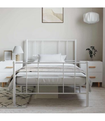 vidaXL Metal Bed Frame without Mattress with Footboard Whi — Size: 100 x 200 cm, Model: with headboard & footboard — V0671963464