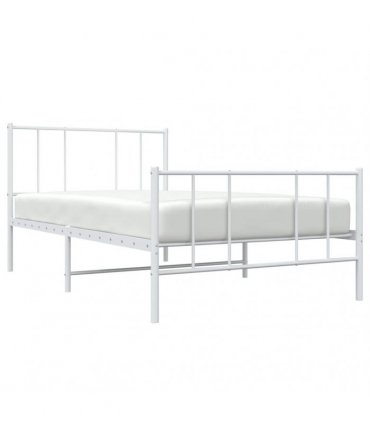 vidaXL Metal Bed Frame without Mattress with Footboard Whi — Size: 100 x 200 cm, Model: with headboard & footboard — V0671963464