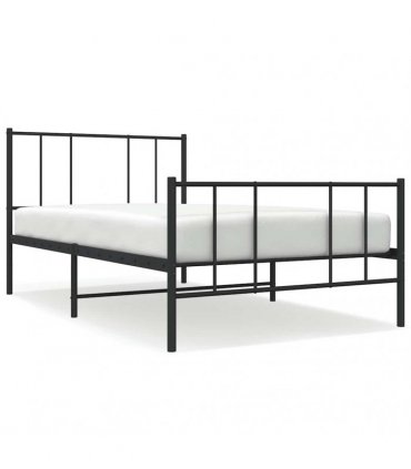 vidaXL Metal Bed Frame without Mattress with Footboard Blac — Size: 90 x 190 cm, Model: with headboard & footboard — V0671963472