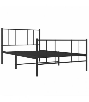 vidaXL Metal Bed Frame without Mattress with Footboard Blac — Size: 90 x 190 cm, Model: with headboard & footboard — V0671963472