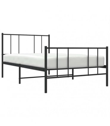 vidaXL Metal Bed Frame without Mattress with Footboard Blac — Size: 90 x 190 cm, Model: with headboard & footboard — V0671963472