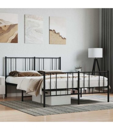 vidaXL Metal Bed Frame without Mattress with Footboard Bla — Size: 140 x 190 cm, Model: with headboard & footboard — V0671963477