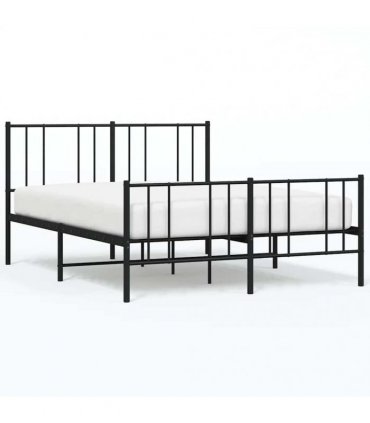 vidaXL Metal Bed Frame without Mattress with Footboard Bla — Size: 140 x 190 cm, Model: with headboard & footboard — V0671963477