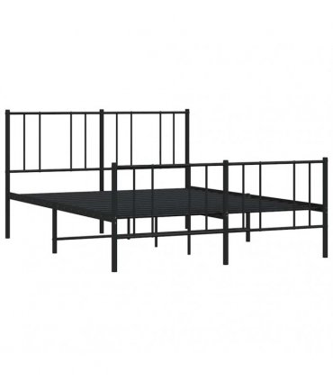vidaXL Metal Bed Frame without Mattress with Footboard Bla — Size: 140 x 190 cm, Model: with headboard & footboard — V0671963477