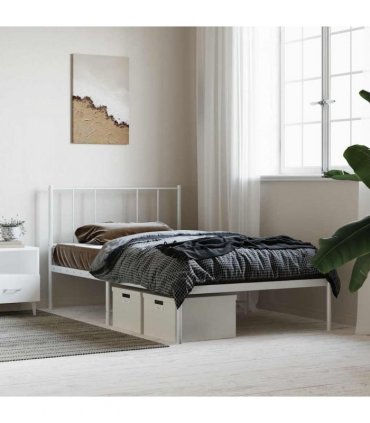 vidaXL Metal Bed Frame without Mattress with Headboard White 75x190cm — Size: 75 x 190 cm — V0671963479