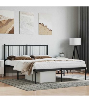 vidaXL Metal Bed Frame without Mattress with Headboard Black 160x200cm — Size: 160 x 200 cm — V0671963486