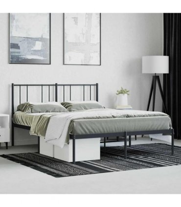 vidaXL Metal Bed Frame without Mattress with Headboard Black 160x200cm — Size: 160 x 200 cm — V0671963486