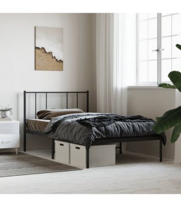 vidaXL Metal Bed Frame without Mattress with Headboard Black 100x200cm — Size: 100 x 200 cm — V0671963492