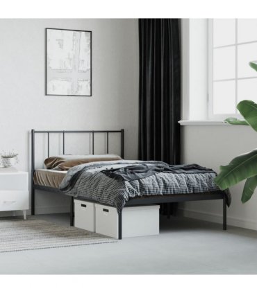 vidaXL Metal Bed Frame without Mattress with Headboard Black 100x200cm — Size: 100 x 200 cm — V0671963492