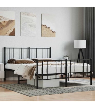 vidaXL Metal Bed Frame without Mattress with Footboard Bla — Size: 120 x 190 cm, Model: with headboard & footboard — V0671963496