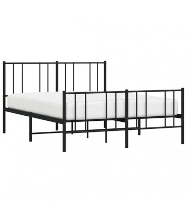 vidaXL Metal Bed Frame without Mattress with Footboard Bla — Size: 120 x 190 cm, Model: with headboard & footboard — V0671963496