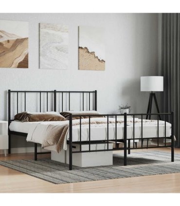 vidaXL Metal Bed Frame without Mattress with Footboard Bla — Size: 160 x 200 cm, Model: with headboard & footboard — V0671963501