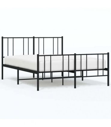 vidaXL Metal Bed Frame without Mattress with Footboard Bla — Size: 160 x 200 cm, Model: with headboard & footboard — V0671963501