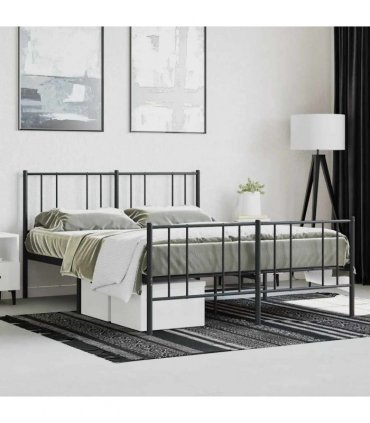 vidaXL Metal Bed Frame without Mattress with Footboard Bla — Size: 160 x 200 cm, Model: with headboard & footboard — V0671963501