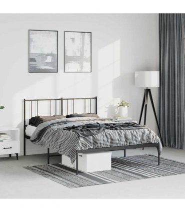 vidaXL Metal Bed Frame without Mattress with Headboard Black 150x200cm — Size: 150 x 200 cm — V0671963506