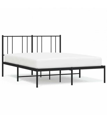 vidaXL Metal Bed Frame without Mattress with Headboard Black 135x190cm — Size: 135 x 190 cm — V0671963507