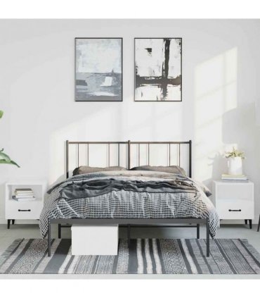 vidaXL Metal Bed Frame without Mattress with Headboard Black 135x190cm — Size: 135 x 190 cm — V0671963507