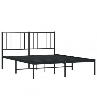 vidaXL Metal Bed Frame without Mattress with Headboard Black 135x190cm — Size: 135 x 190 cm — V0671963507