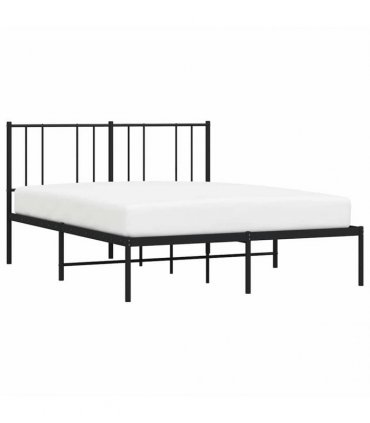 vidaXL Metal Bed Frame without Mattress with Headboard Black 135x190cm — Size: 135 x 190 cm — V0671963507