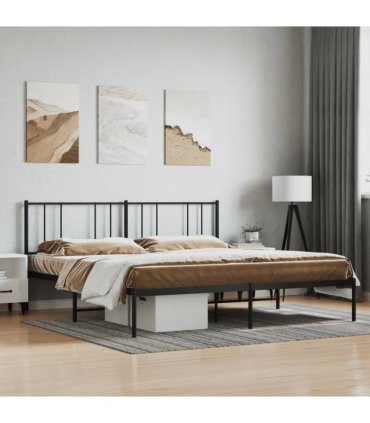 vidaXL Metal Bed Frame without Mattress with Headboard Black 180x200cm — Size: 180 x 200 cm