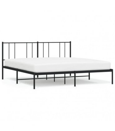 vidaXL Metal Bed Frame without Mattress with Headboard Black 180x200cm — Size: 180 x 200 cm