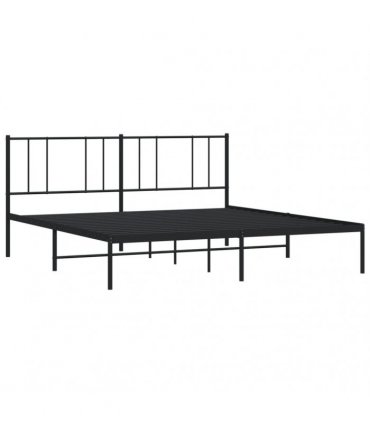 vidaXL Metal Bed Frame without Mattress with Headboard Black 180x200cm — Size: 180 x 200 cm
