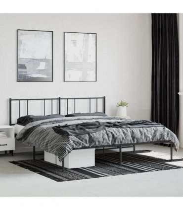 vidaXL Metal Bed Frame without Mattress with Headboard Black 180x200cm — Size: 180 x 200 cm