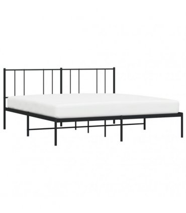 vidaXL Metal Bed Frame without Mattress with Headboard Black 180x200cm — Size: 180 x 200 cm