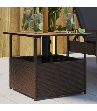 vidaXL Garden Table with Parasol Hole Brown 55x55x46.5 cm Poly Rattan