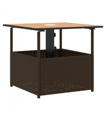 vidaXL Garden Table with Parasol Hole Brown 55x55x46.5 cm Poly Rattan