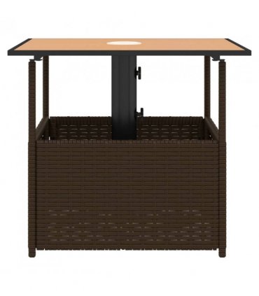 vidaXL Garden Table with Parasol Hole Brown 55x55x46.5 cm Poly Rattan