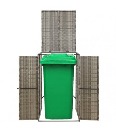 vidaXL Single Wheelie Bin Shed Grey 70x80x117 cm Poly Rattan — Size: 1 bin