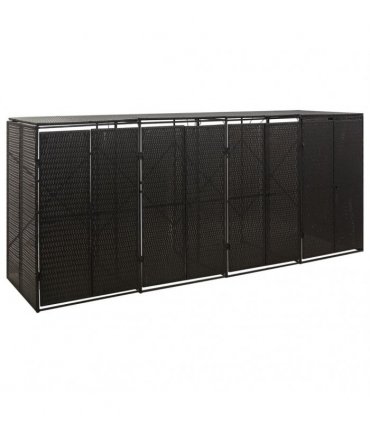 vidaXL Quadruple Wheelie Bin Shed Black 274x80x117 cm Poly Rattan — Size: 4 bins