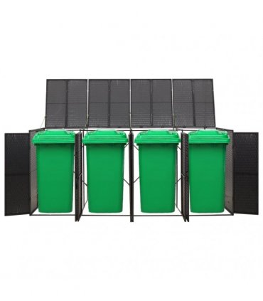 vidaXL Quadruple Wheelie Bin Shed Black 274x80x117 cm Poly Rattan — Size: 4 bins