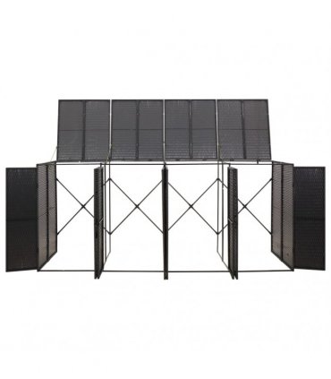 vidaXL Quadruple Wheelie Bin Shed Black 274x80x117 cm Poly Rattan — Size: 4 bins
