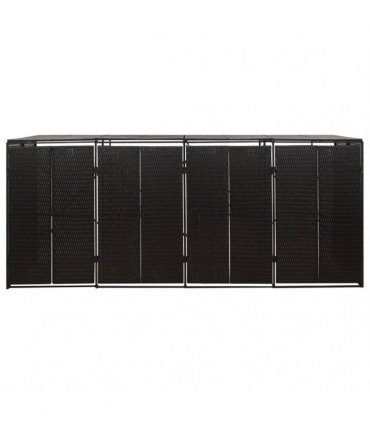 vidaXL Quadruple Wheelie Bin Shed Black 274x80x117 cm Poly Rattan — Size: 4 bins