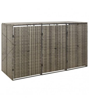 vidaXL Triple Wheelie Bin Shed Grey 207x80x117 cm Poly Rattan — Size: 3 bins