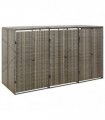 vidaXL Triple Wheelie Bin Shed Grey 207x80x117 cm Poly Rattan — Size: 3 bins