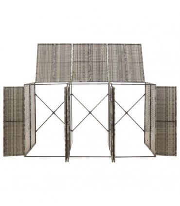 vidaXL Triple Wheelie Bin Shed Grey 207x80x117 cm Poly Rattan — Size: 3 bins