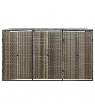 vidaXL Triple Wheelie Bin Shed Grey 207x80x117 cm Poly Rattan — Size: 3 bins