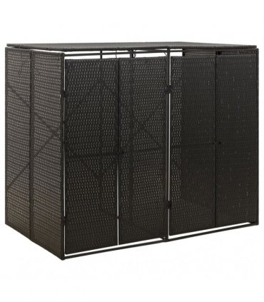 vidaXL Double Wheelie Bin Shed Black 140x80x117 cm Poly Rattan — Size: 2 bins