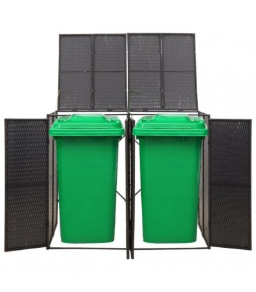 vidaXL Double Wheelie Bin Shed Black 140x80x117 cm Poly Rattan — Size: 2 bins